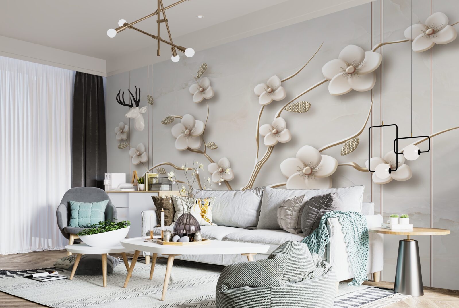 Fotobehang witbloeiende boom