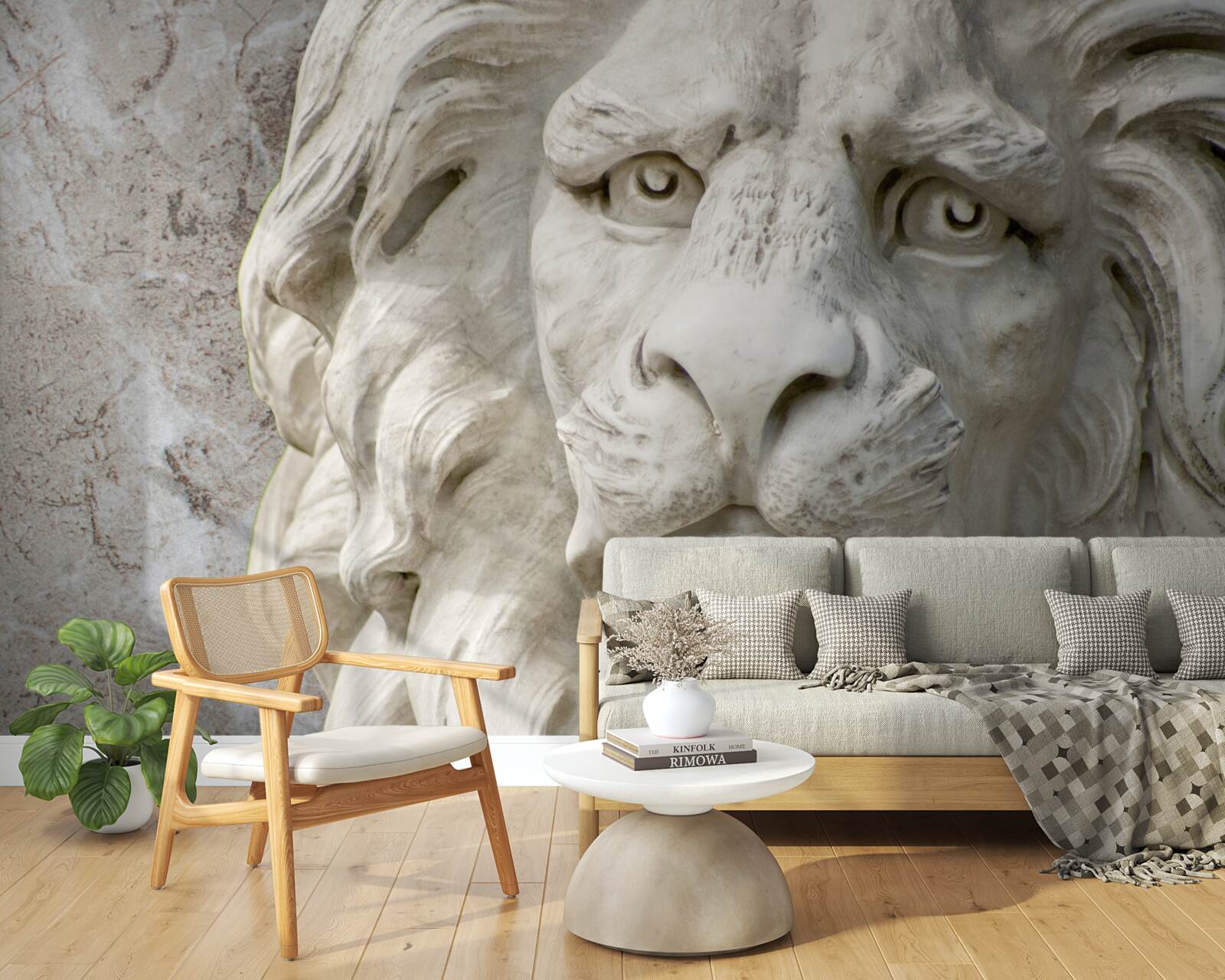 Fotobehang leeuwenkop in bas-reliëf