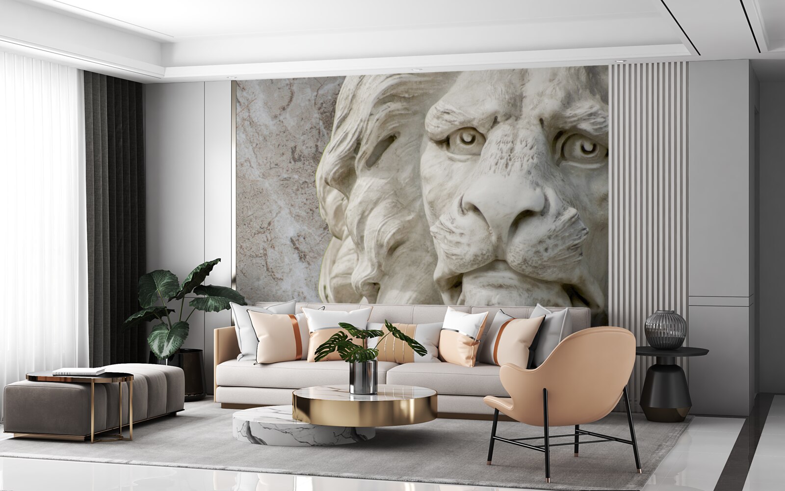 Fotobehang leeuwenkop in bas-reliëf