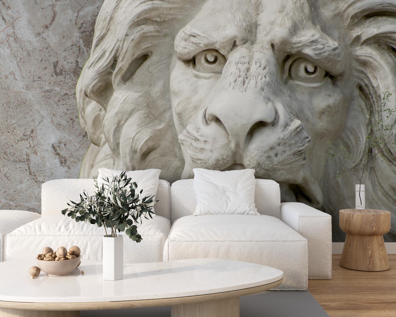 Fotobehang leeuwenkop in bas-reliëf