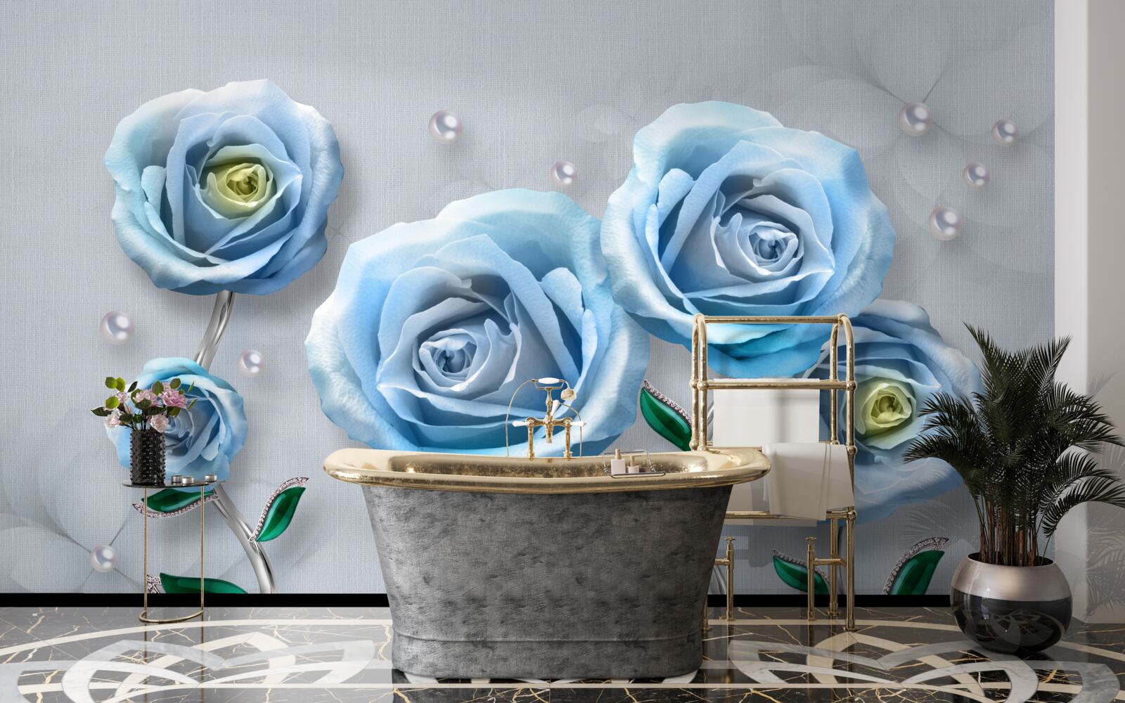 Fotobehang set blauwe rozen