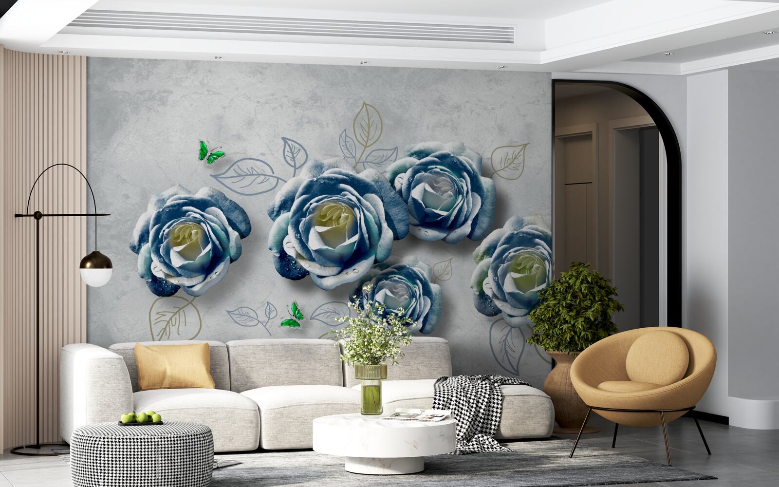 Fotobehang rozen met ongewone blauw-witte kleur