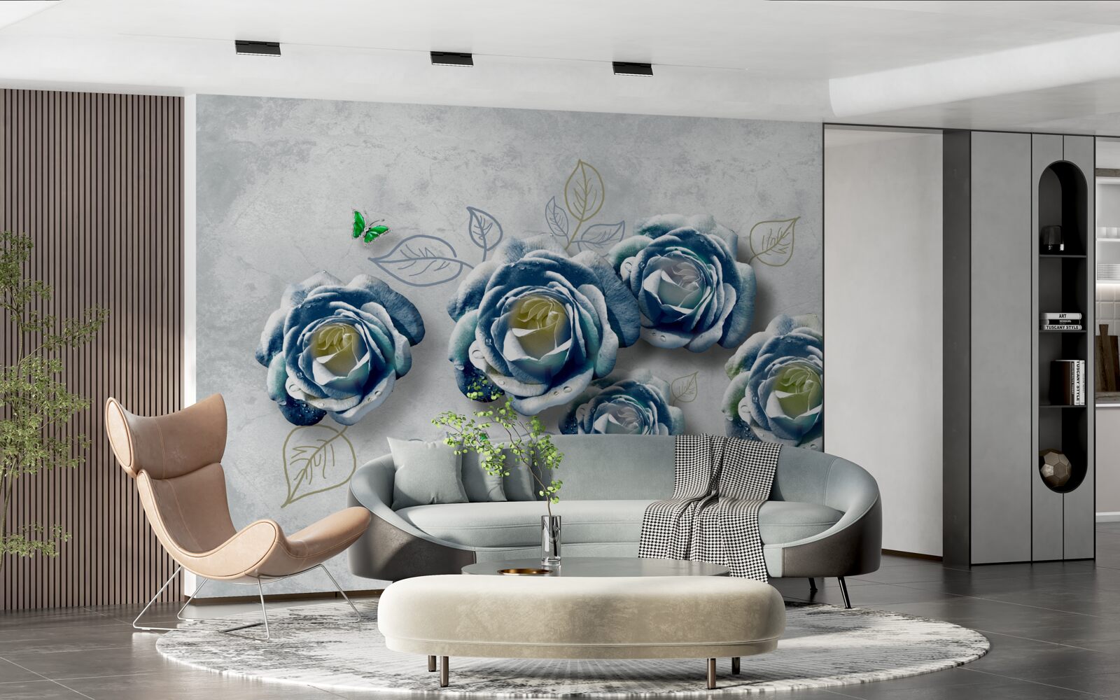 Fotobehang rozen met ongewone blauw-witte kleur