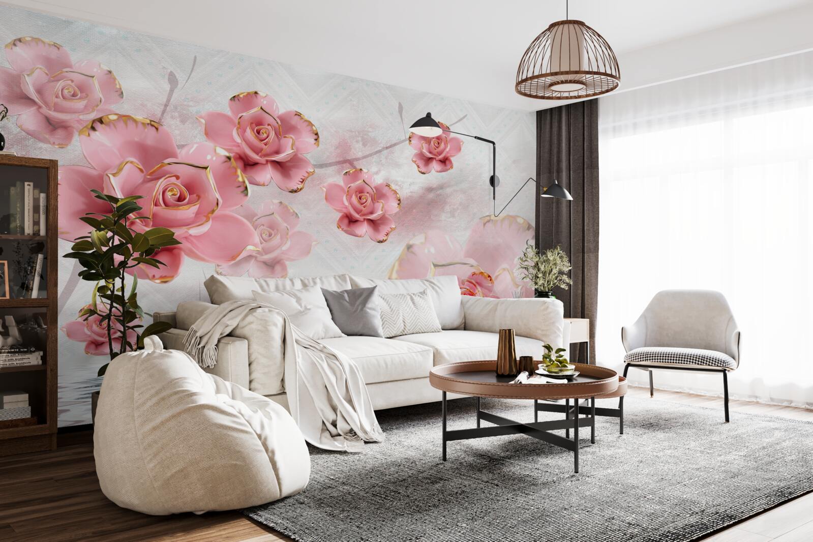 Fotobehang rozen met rosé gouden randen