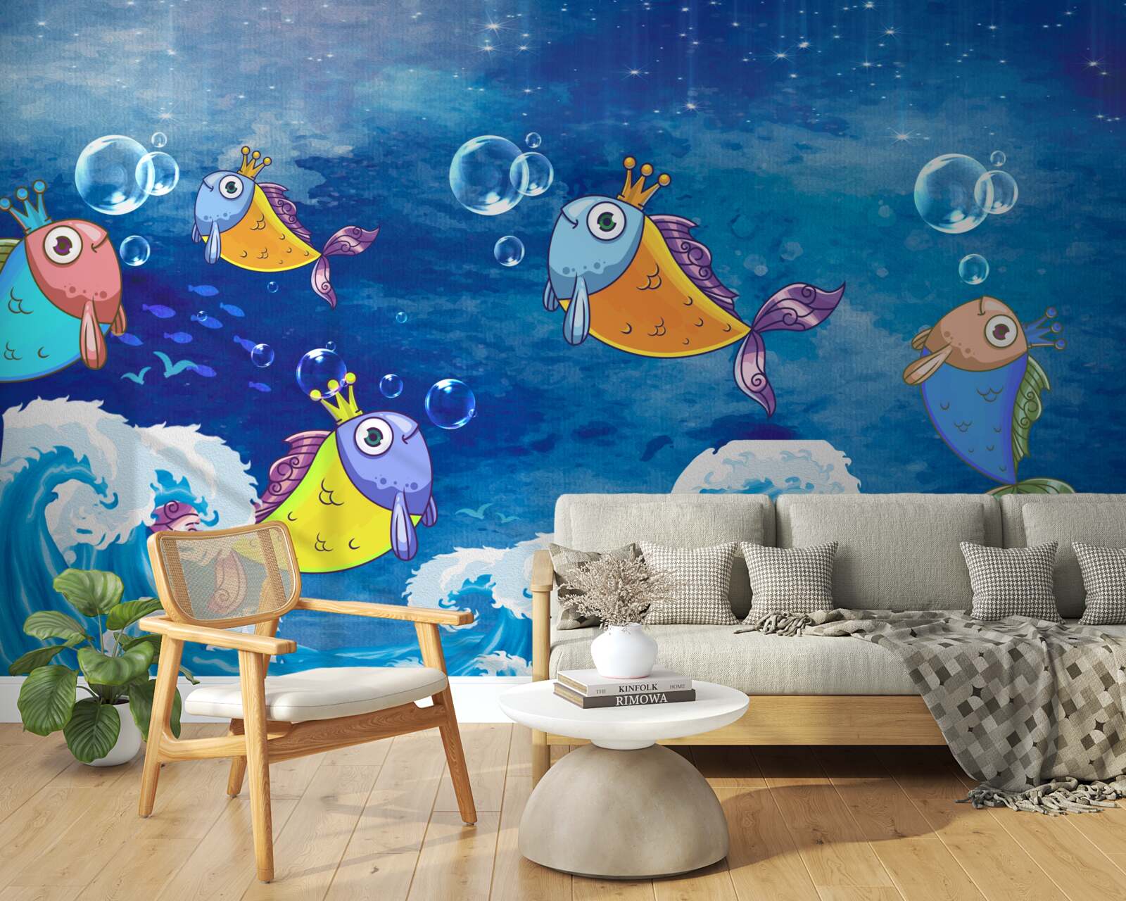 Fotobehang geanimeerde vissen met koninklijke tiara's