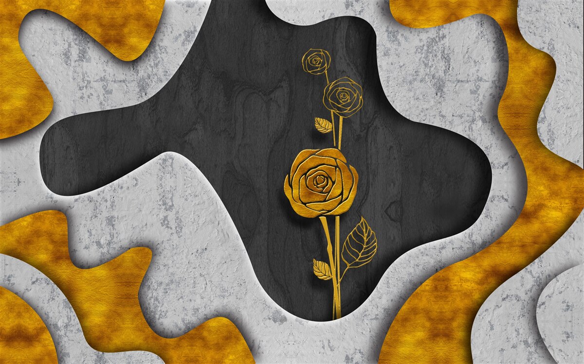 Fotobehang gouden roos in decoratie