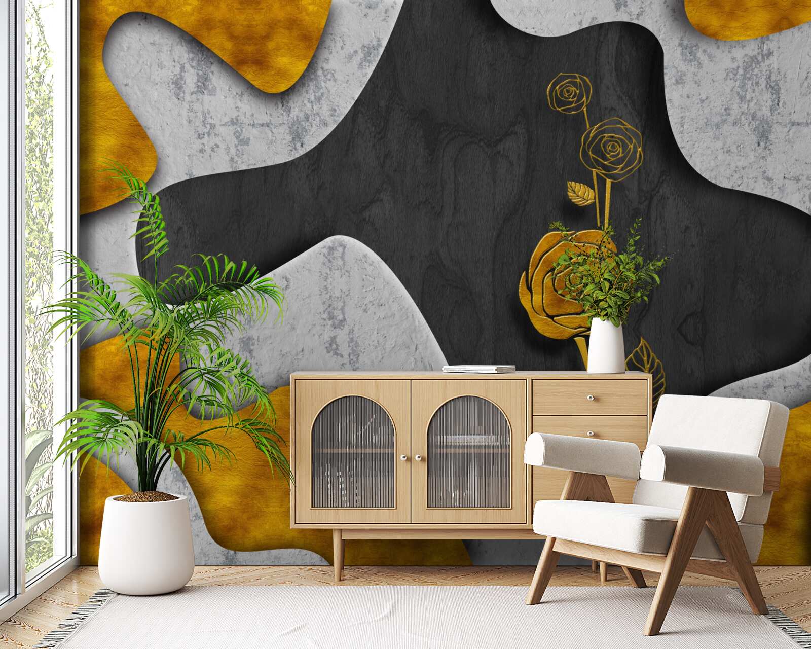 Fotobehang gouden roos in decoratie