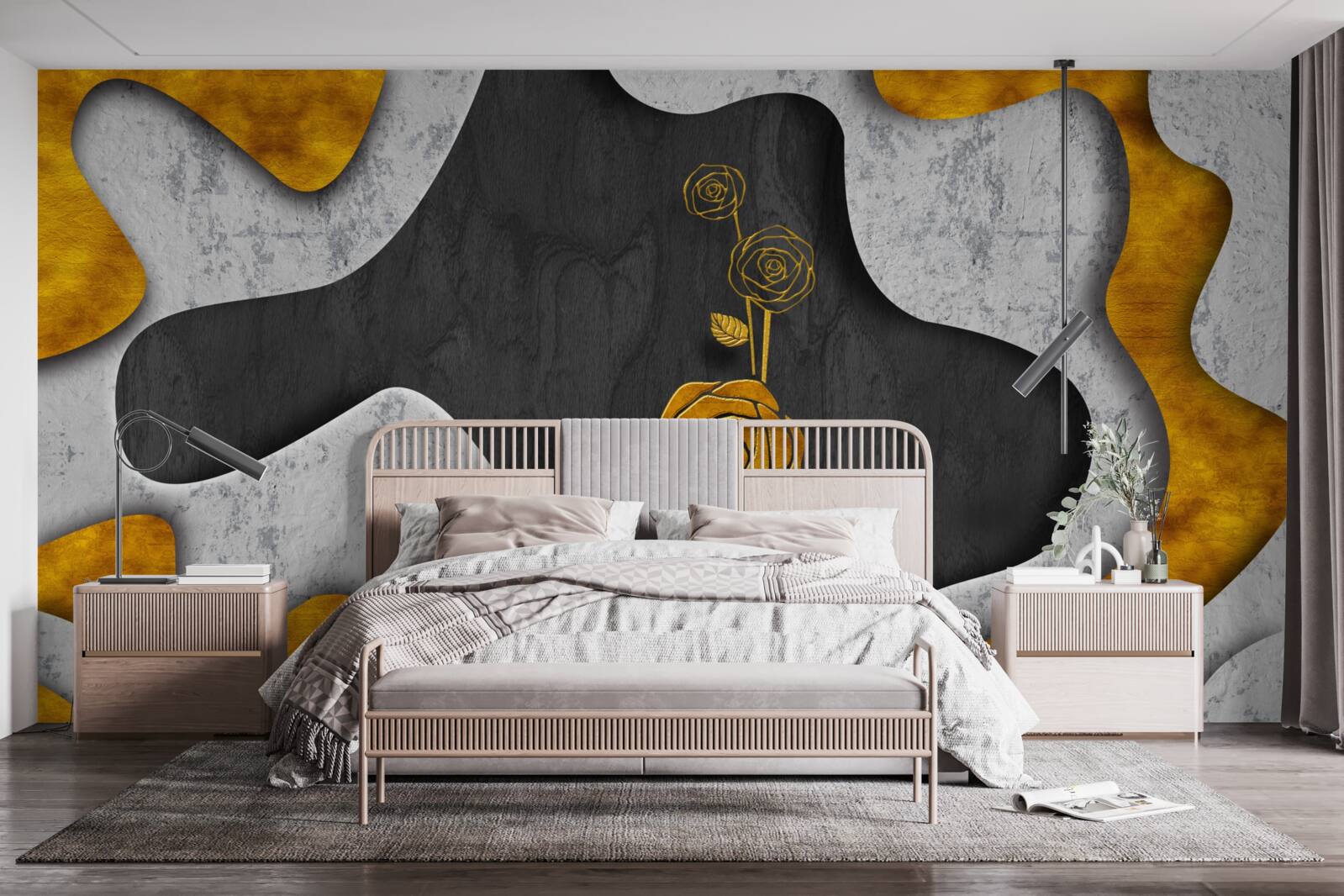 Fotobehang gouden roos in decoratie