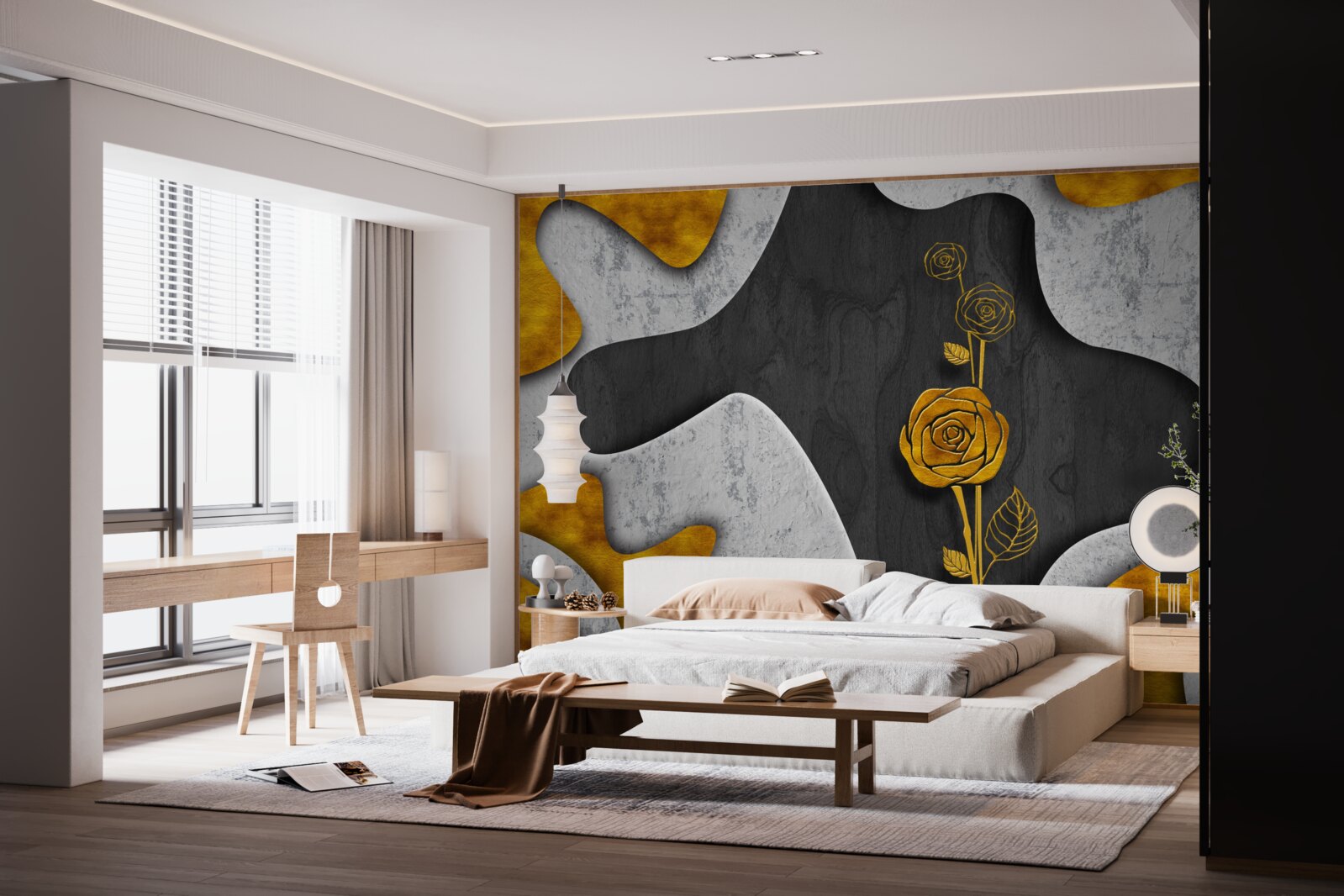 Fotobehang gouden roos in decoratie