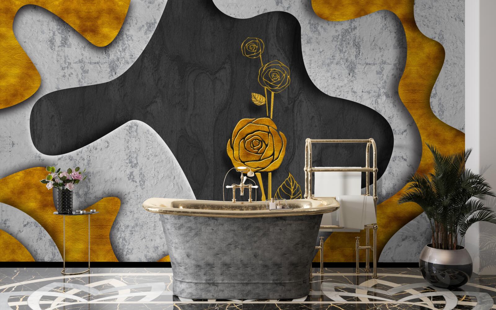 Fotobehang gouden roos in decoratie