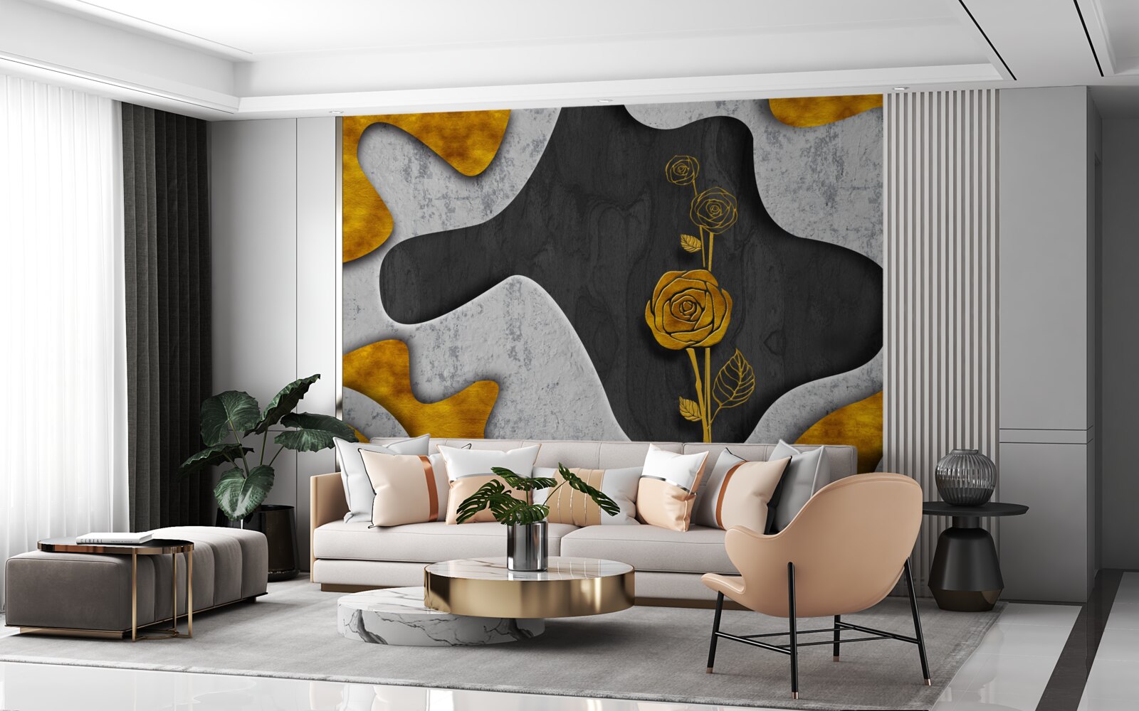 Fotobehang gouden roos in decoratie