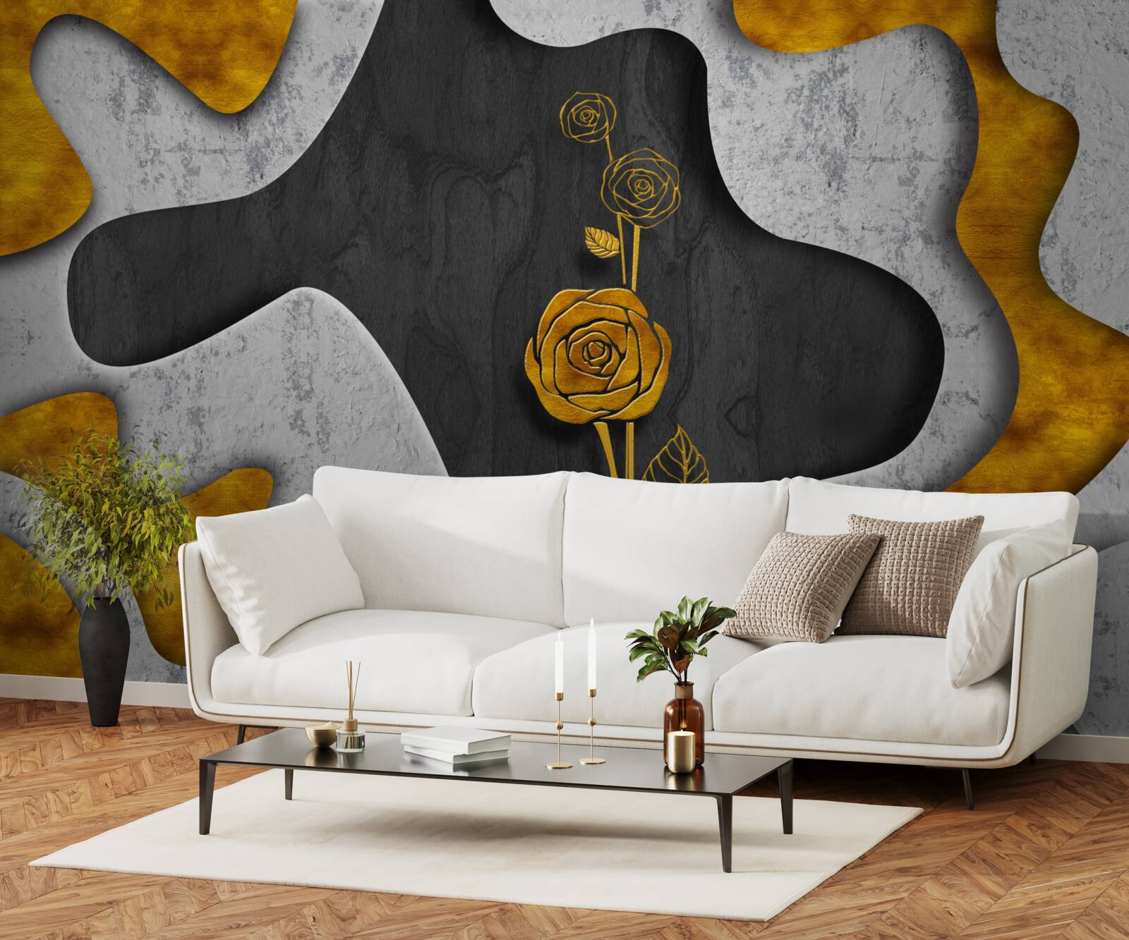 Fotobehang gouden roos in decoratie