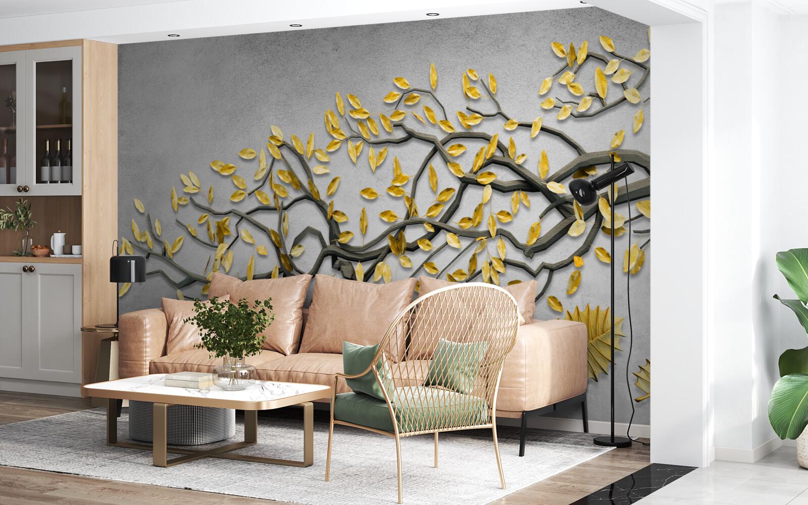 Fotobehang tak met gouden herfstbladeren