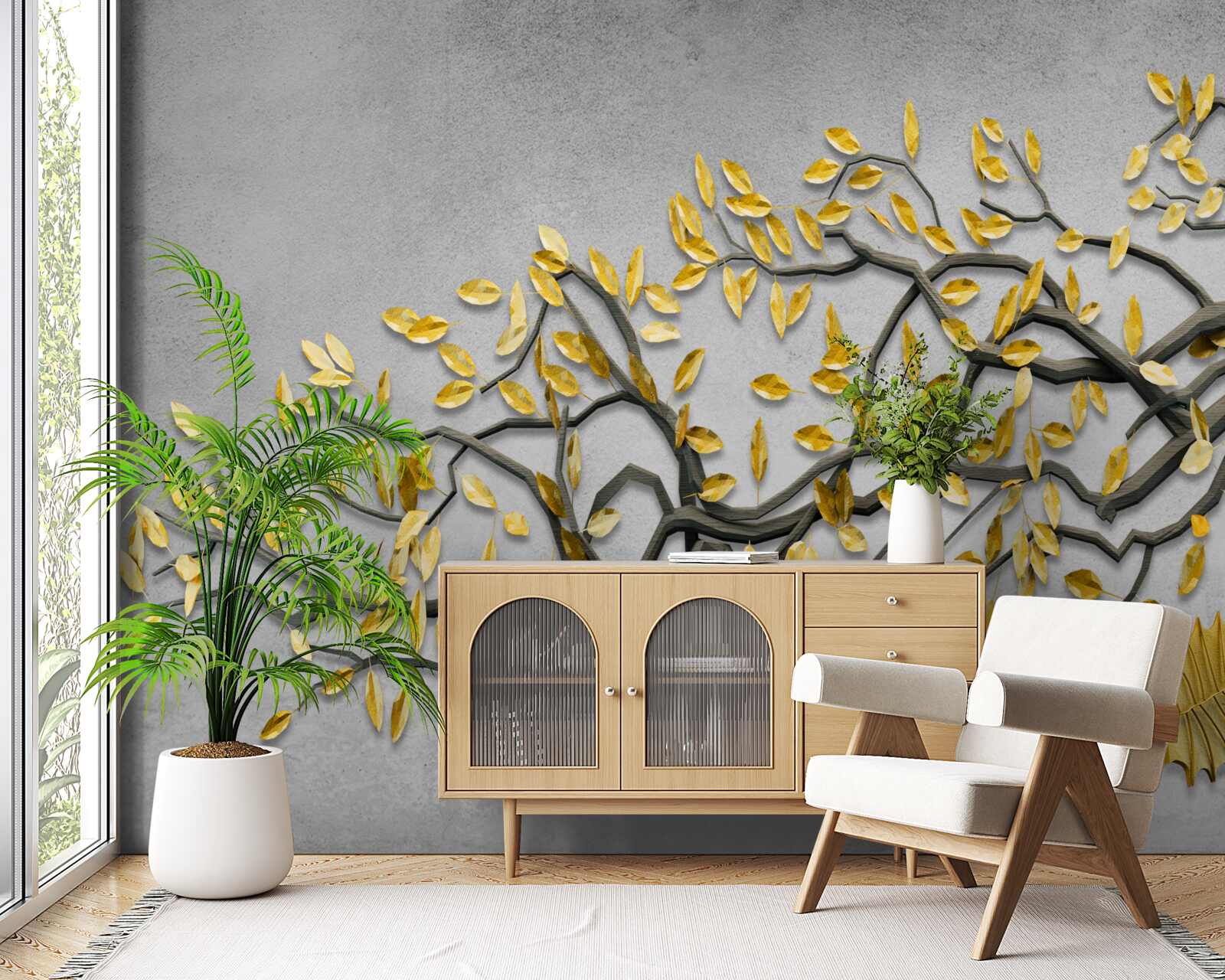 Fotobehang tak met gouden herfstbladeren