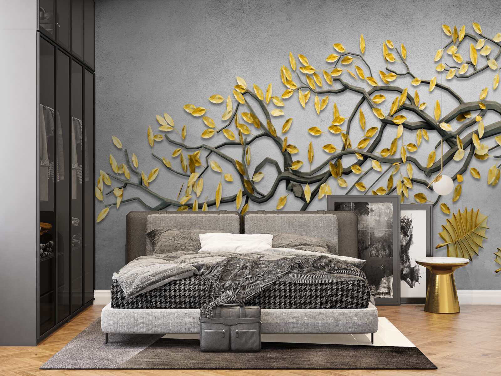 Fotobehang tak met gouden herfstbladeren