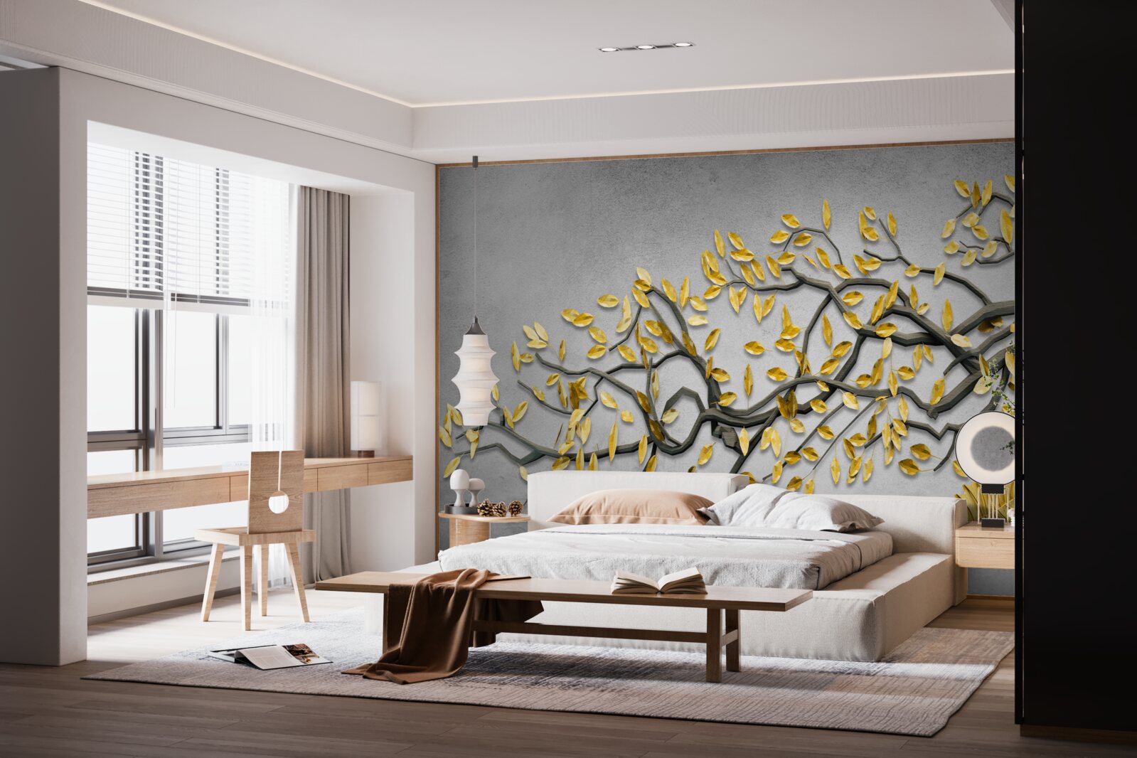 Fotobehang tak met gouden herfstbladeren