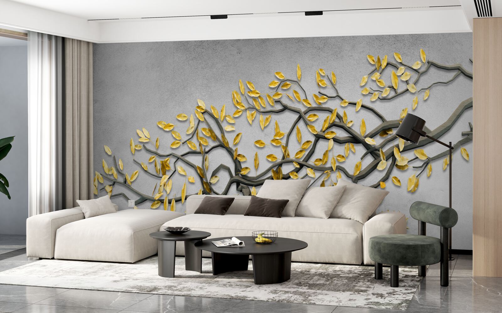 Fotobehang tak met gouden herfstbladeren