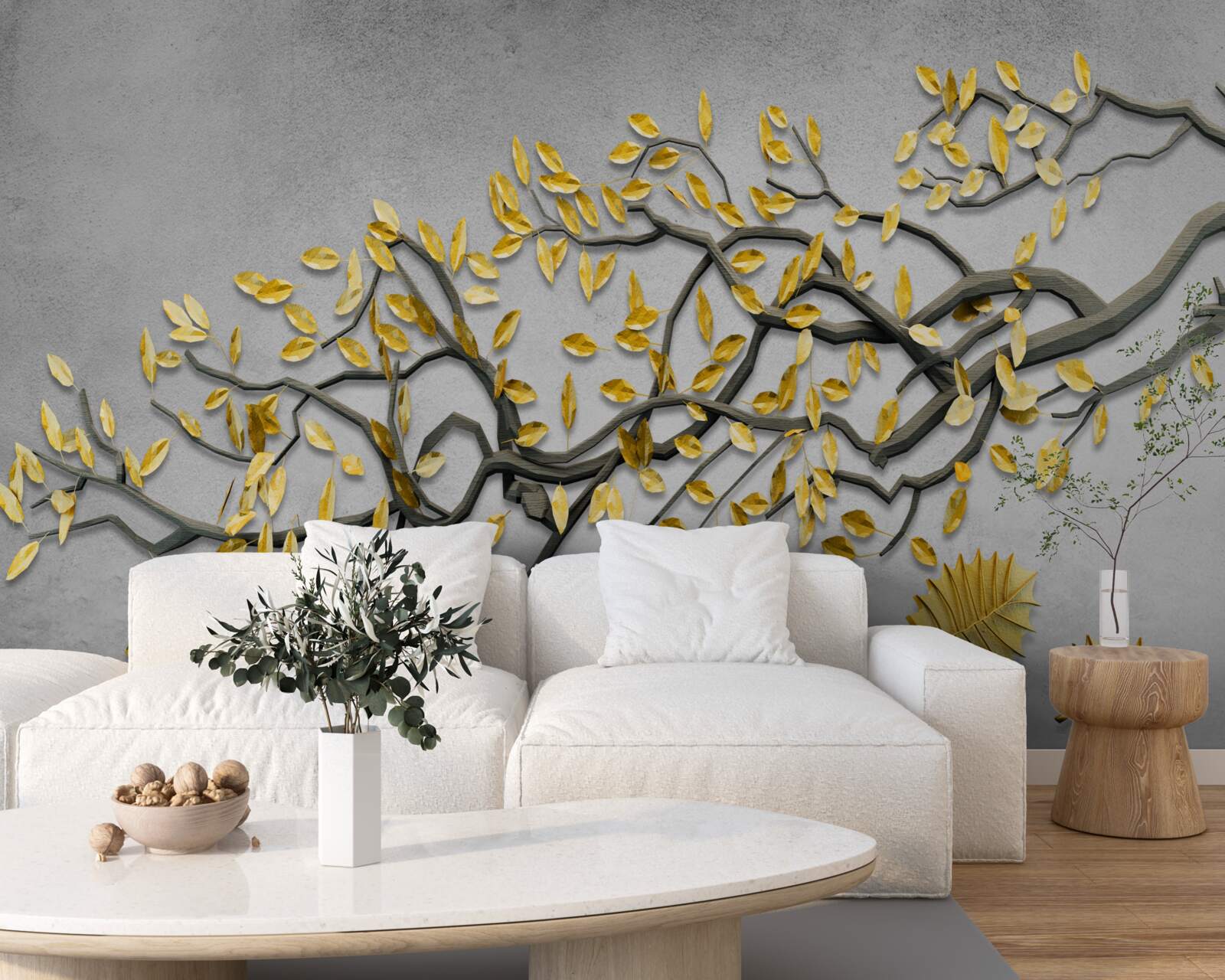 Fotobehang tak met gouden herfstbladeren