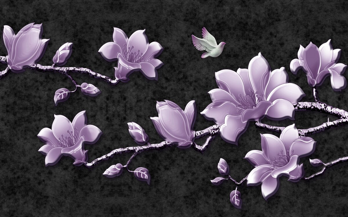 Fotobehang tere lila magnolia takken