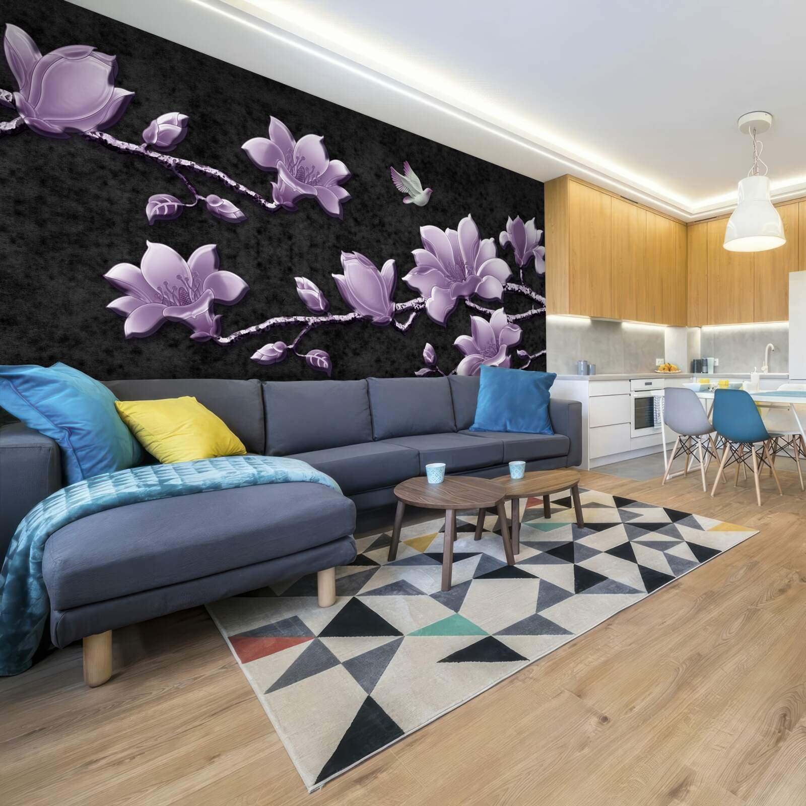 Fotobehang tere lila magnolia takken