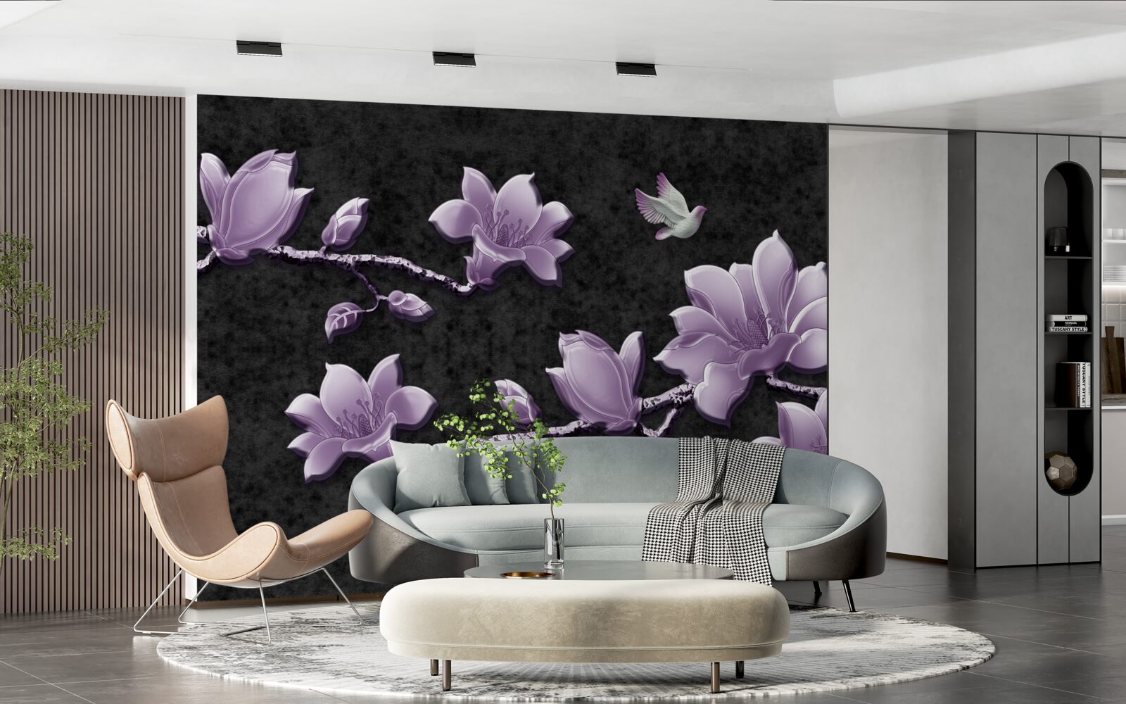 Fotobehang tere lila magnolia takken