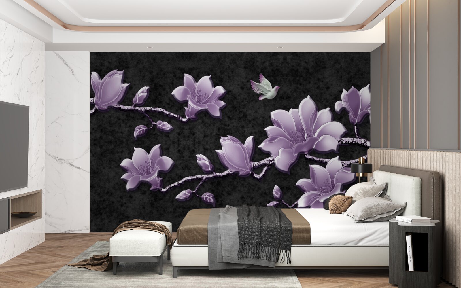 Fotobehang tere lila magnolia takken