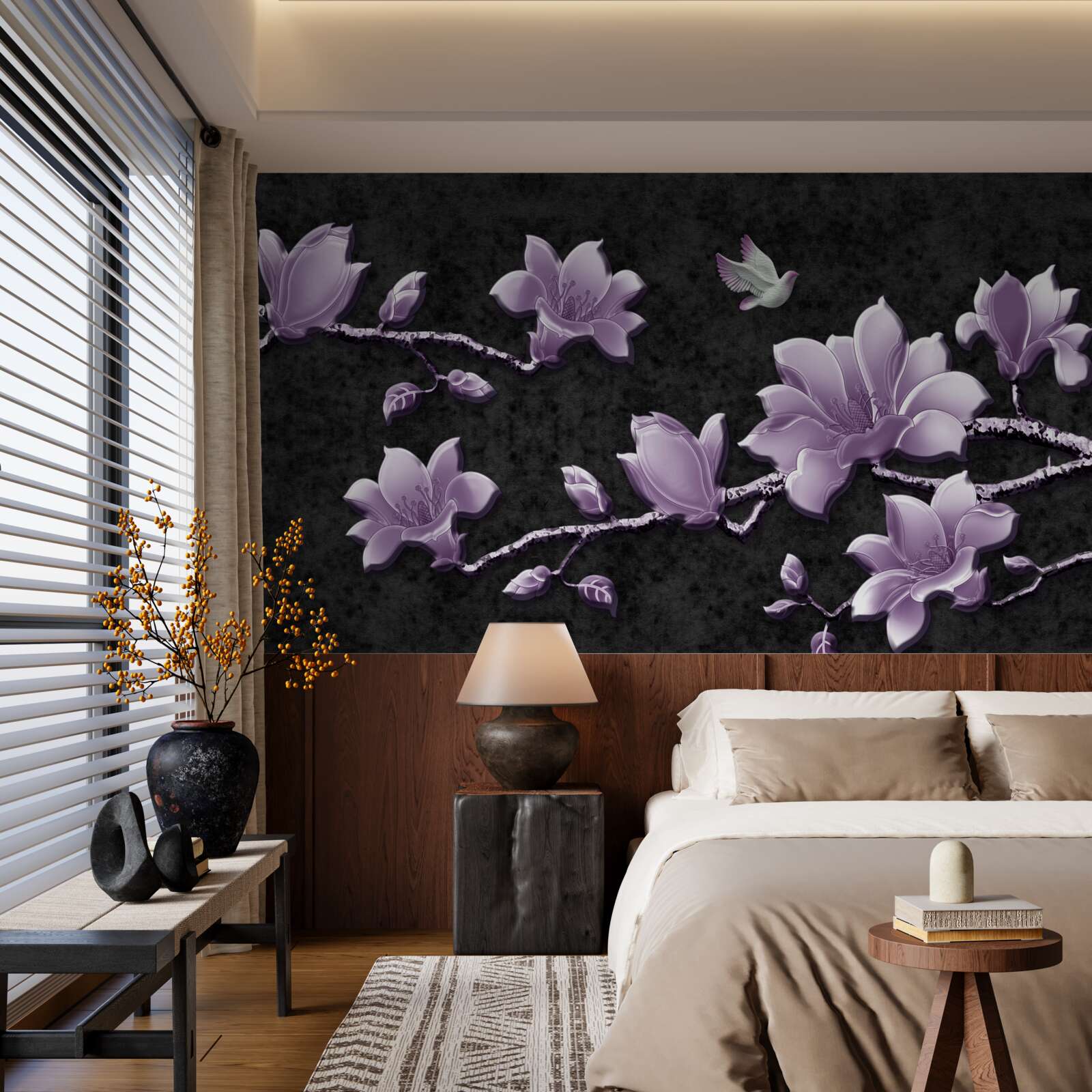 Fotobehang tere lila magnolia takken