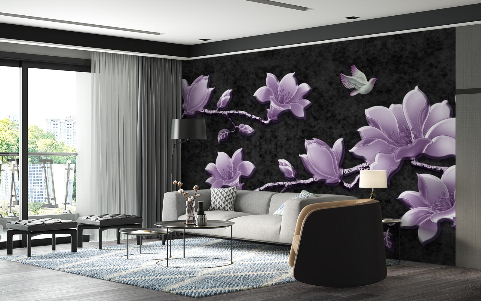 Fotobehang tere lila magnolia takken