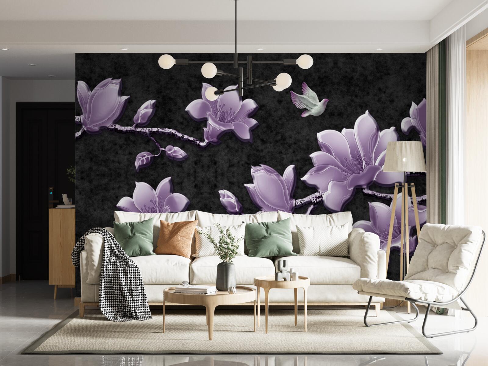 Fotobehang tere lila magnolia takken