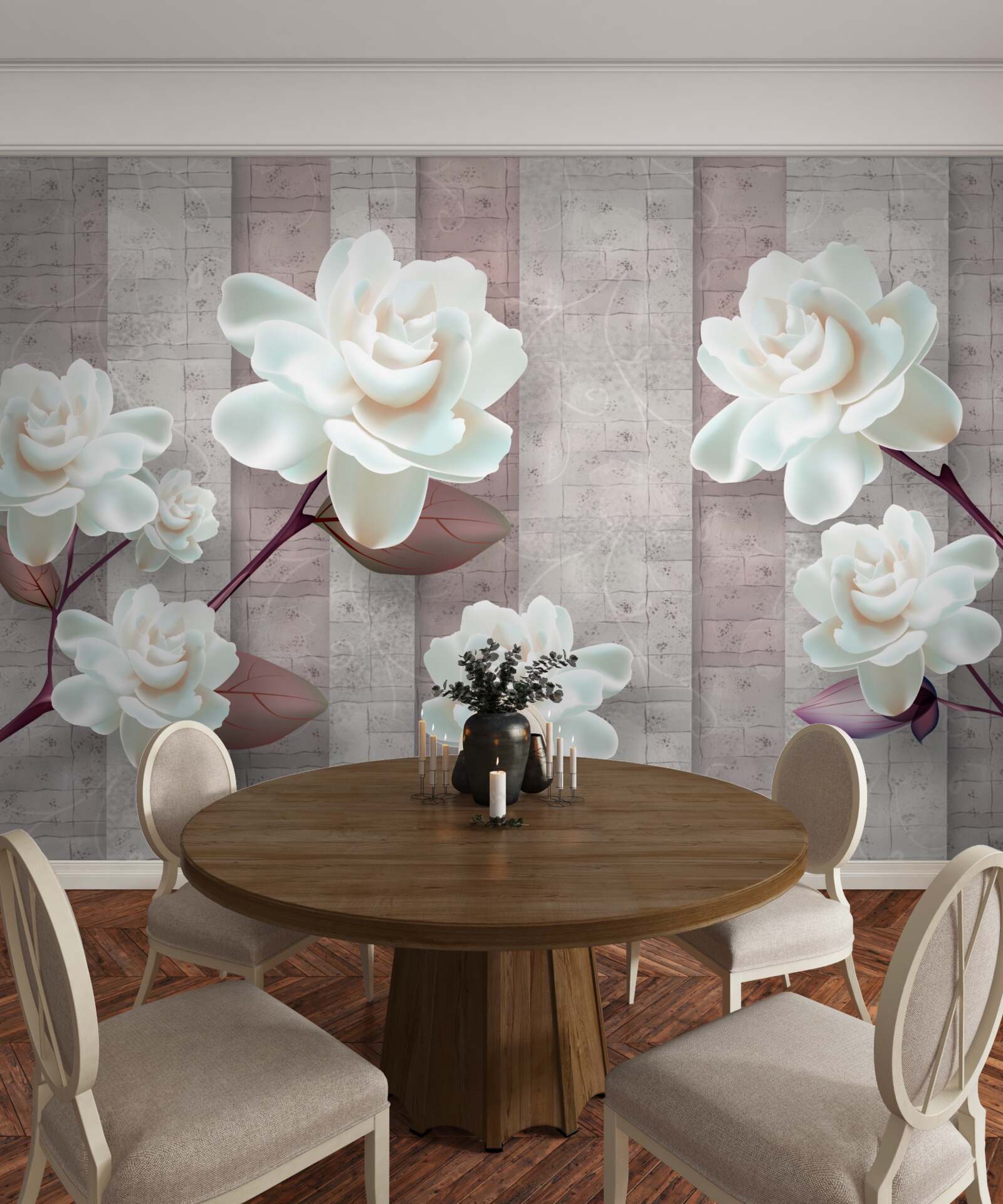 Fotobehang bloemen witter dan sneeuw op de takken