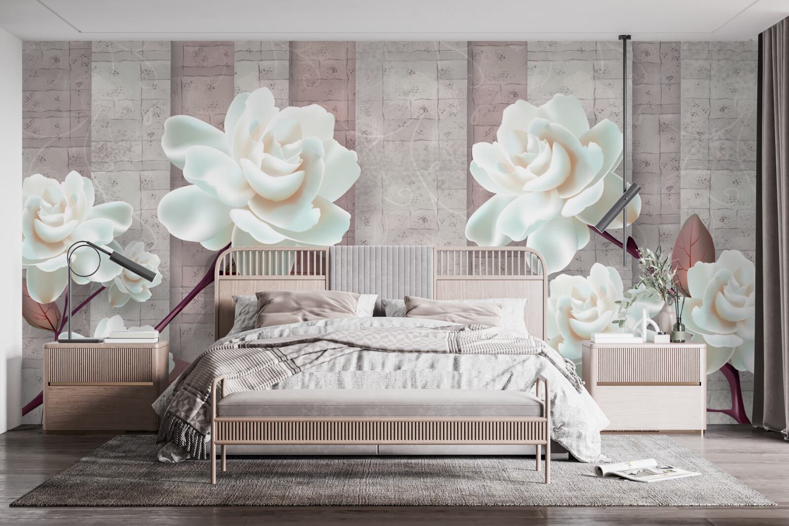 Fotobehang bloemen witter dan sneeuw op de takken