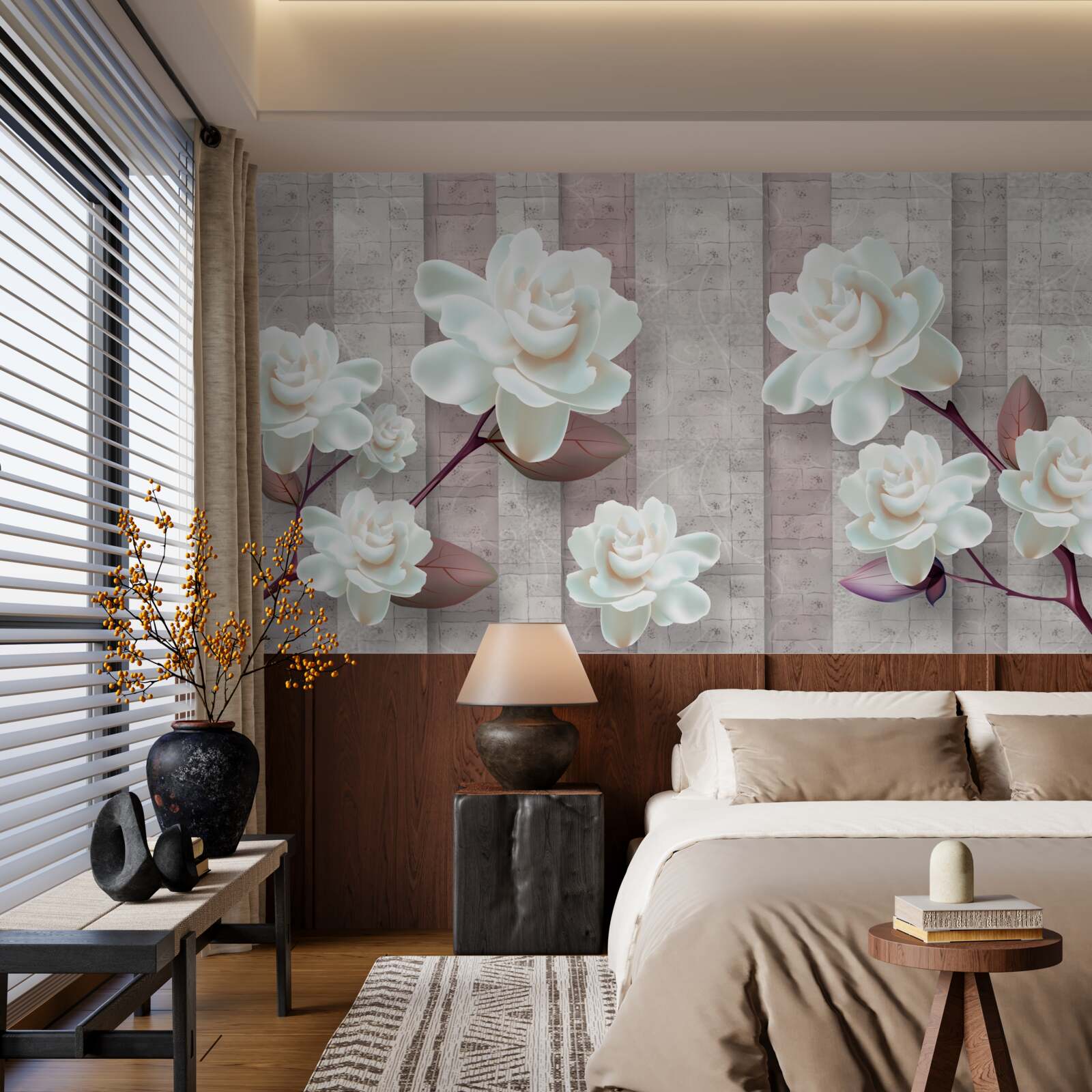 Fotobehang bloemen witter dan sneeuw op de takken