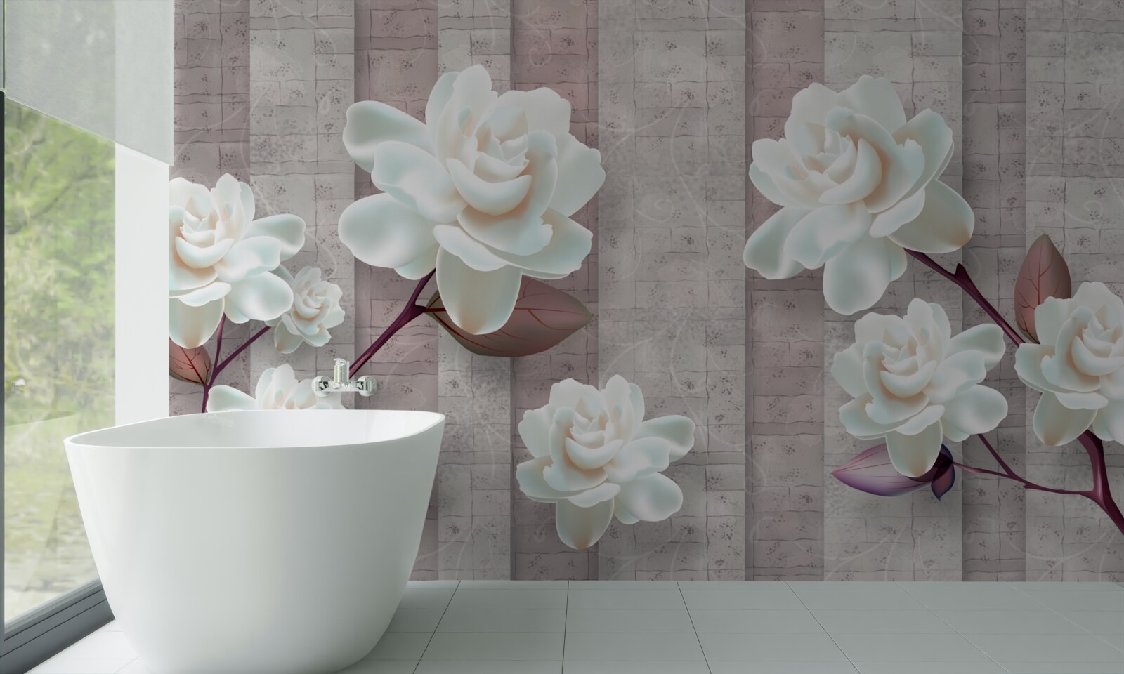 Fotobehang bloemen witter dan sneeuw op de takken