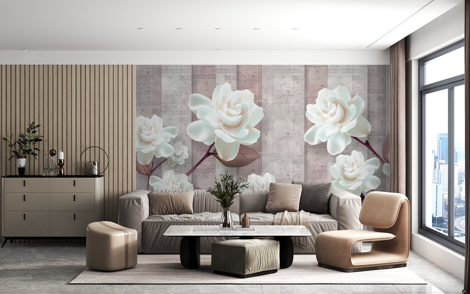 Fotobehang bloemen witter dan sneeuw op de takken