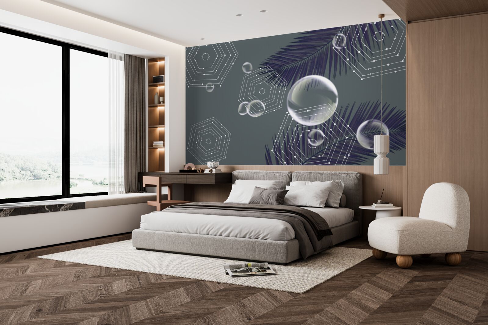 Fotobehang geometrie en bladvormen