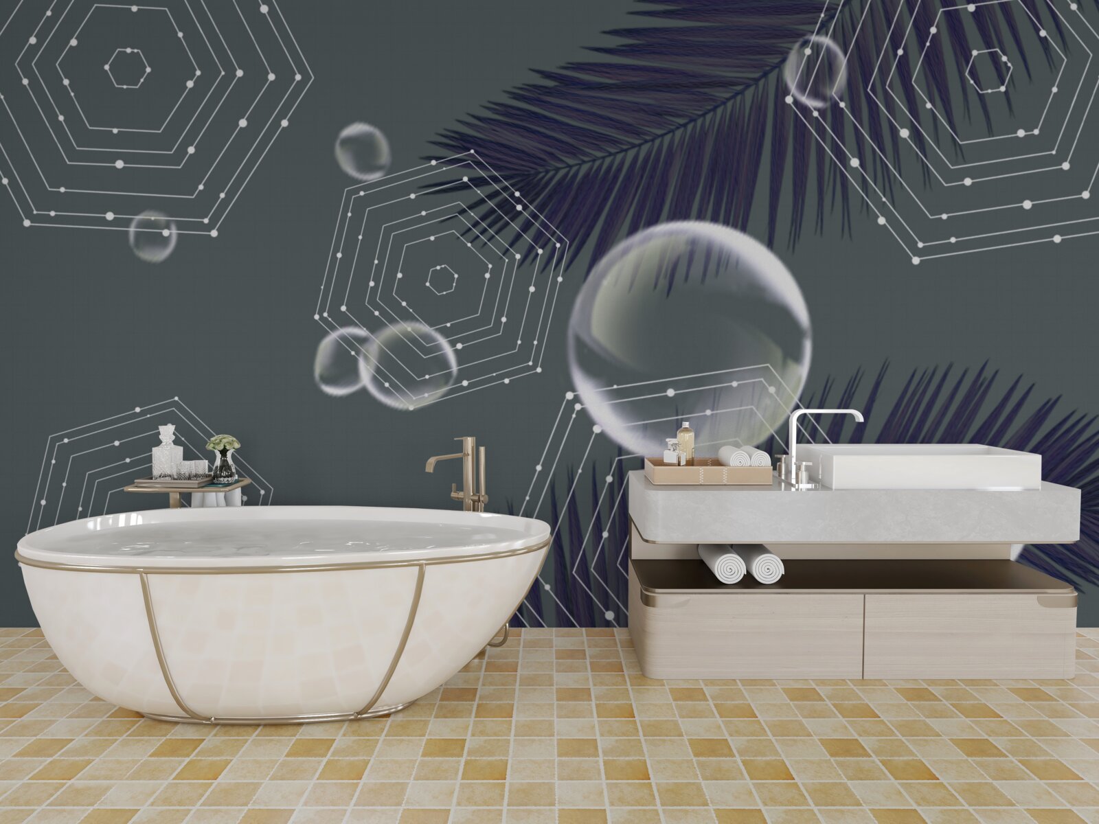 Fotobehang geometrie en bladvormen