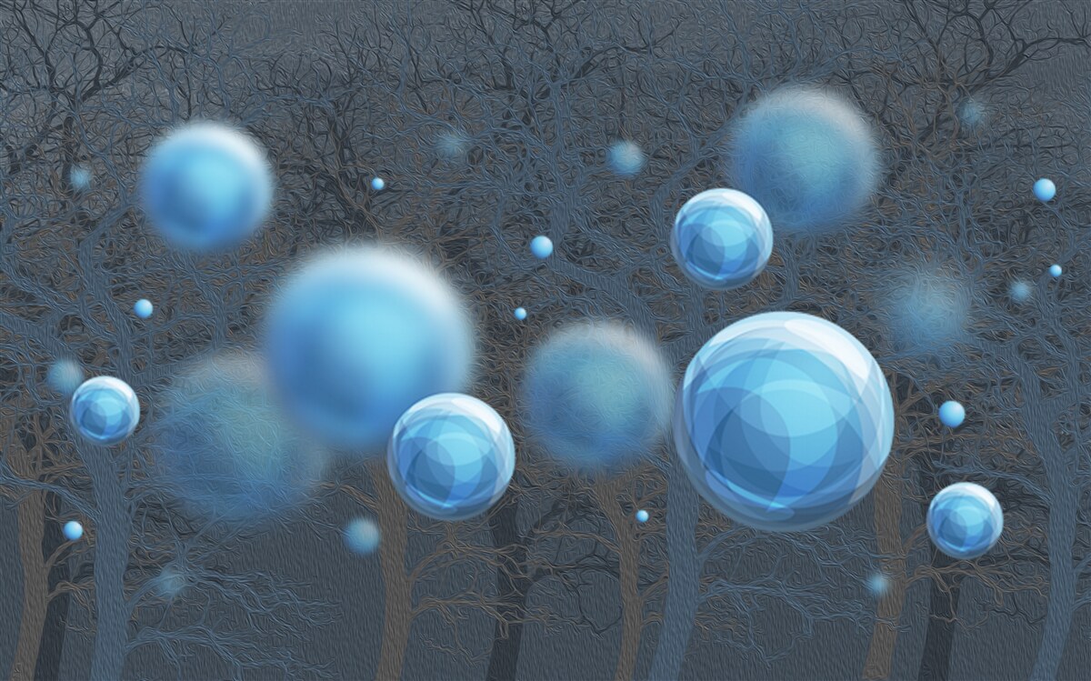 Fotobehang water stijgt op als blauwe druppels