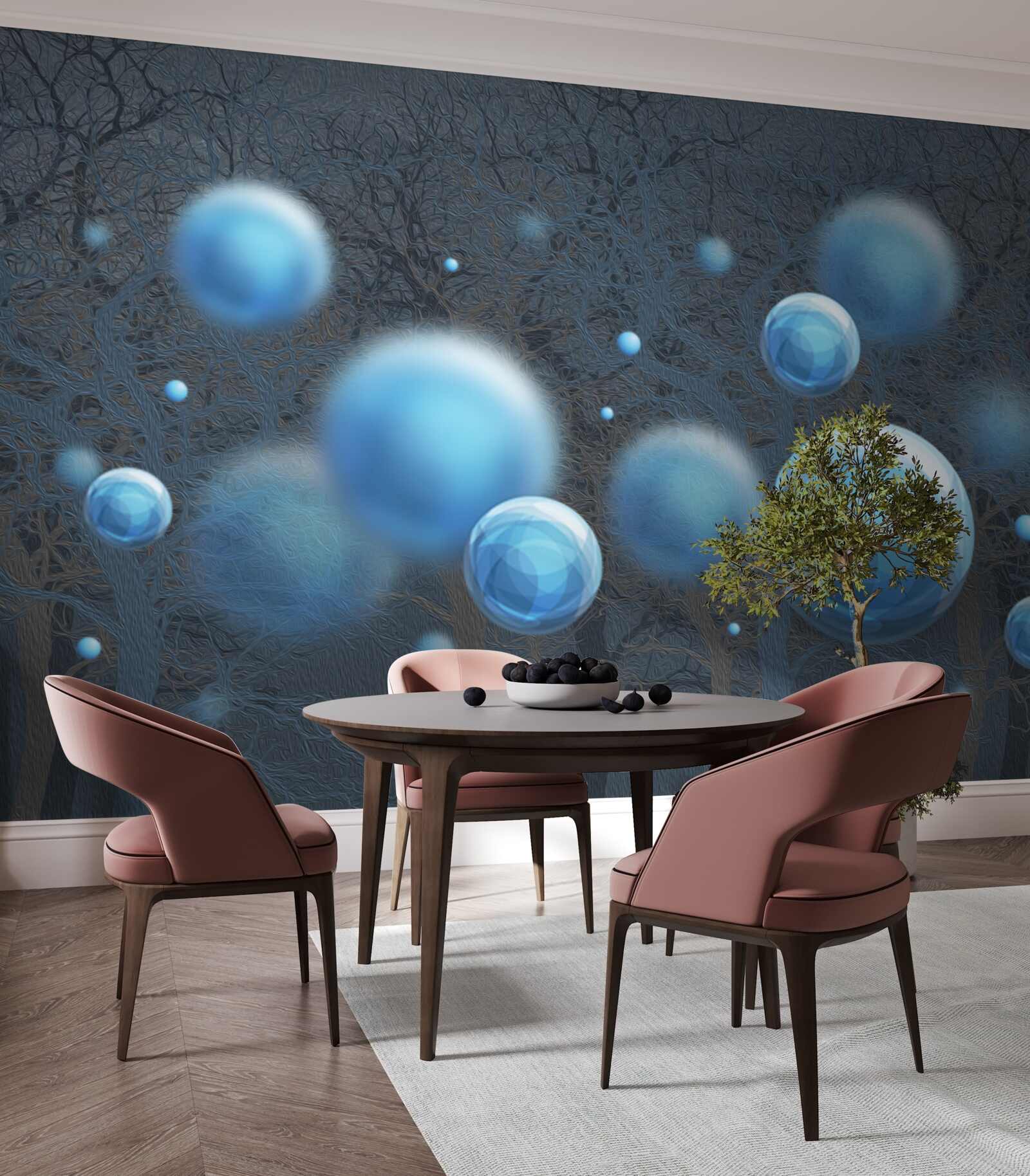 Fotobehang water stijgt op als blauwe druppels