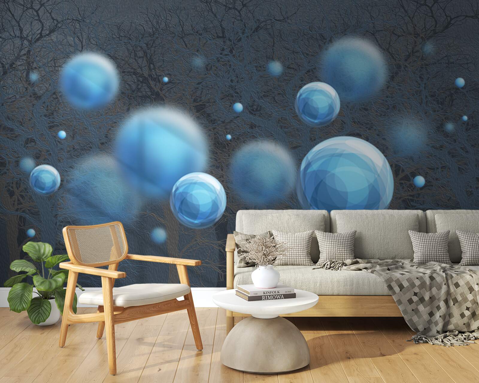 Fotobehang water stijgt op als blauwe druppels