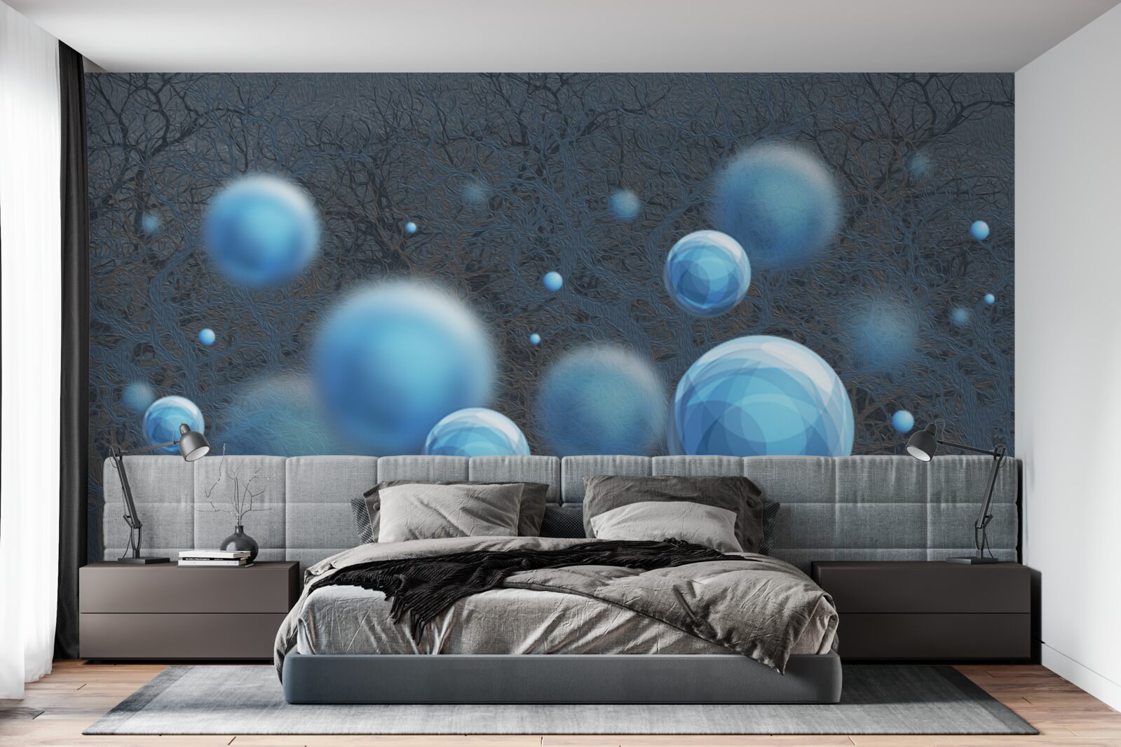 Fotobehang water stijgt op als blauwe druppels