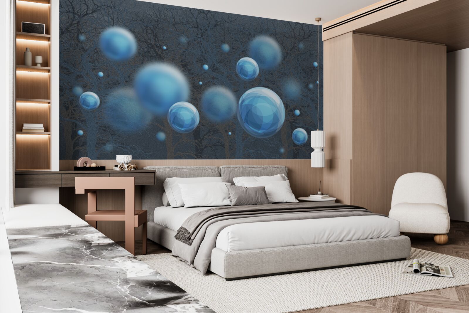 Fotobehang water stijgt op als blauwe druppels