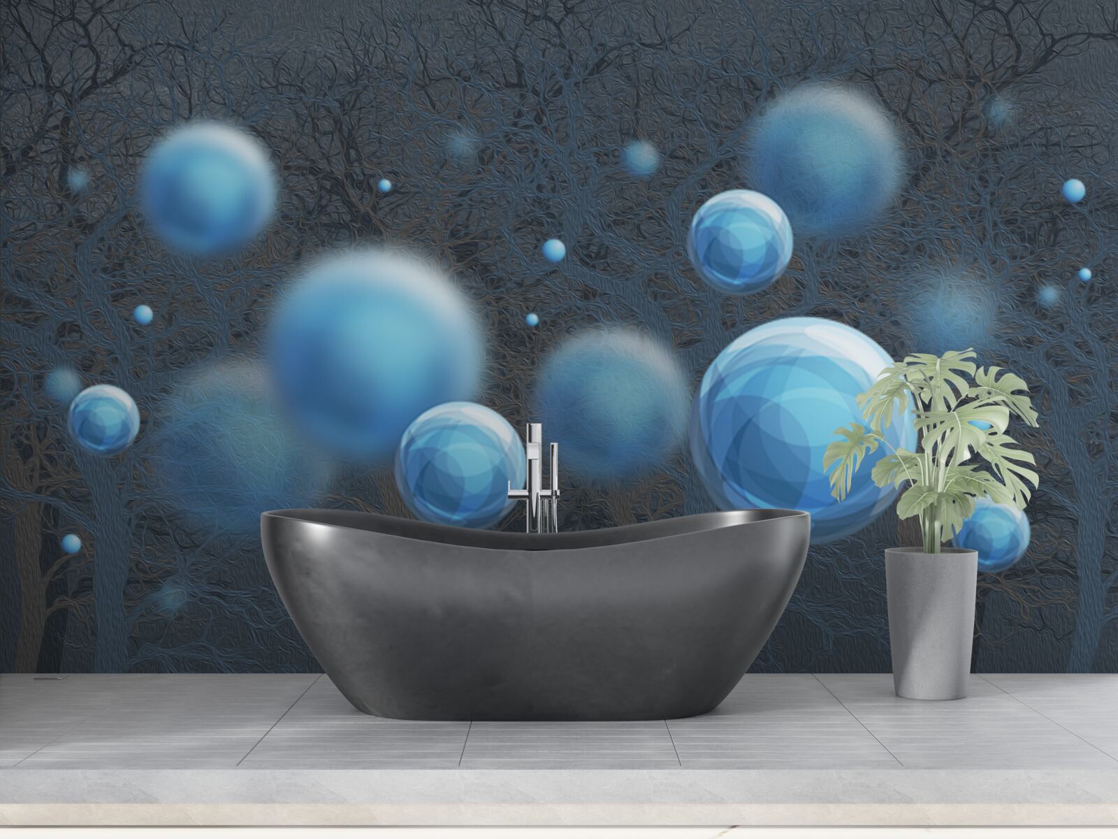 Fotobehang water stijgt op als blauwe druppels