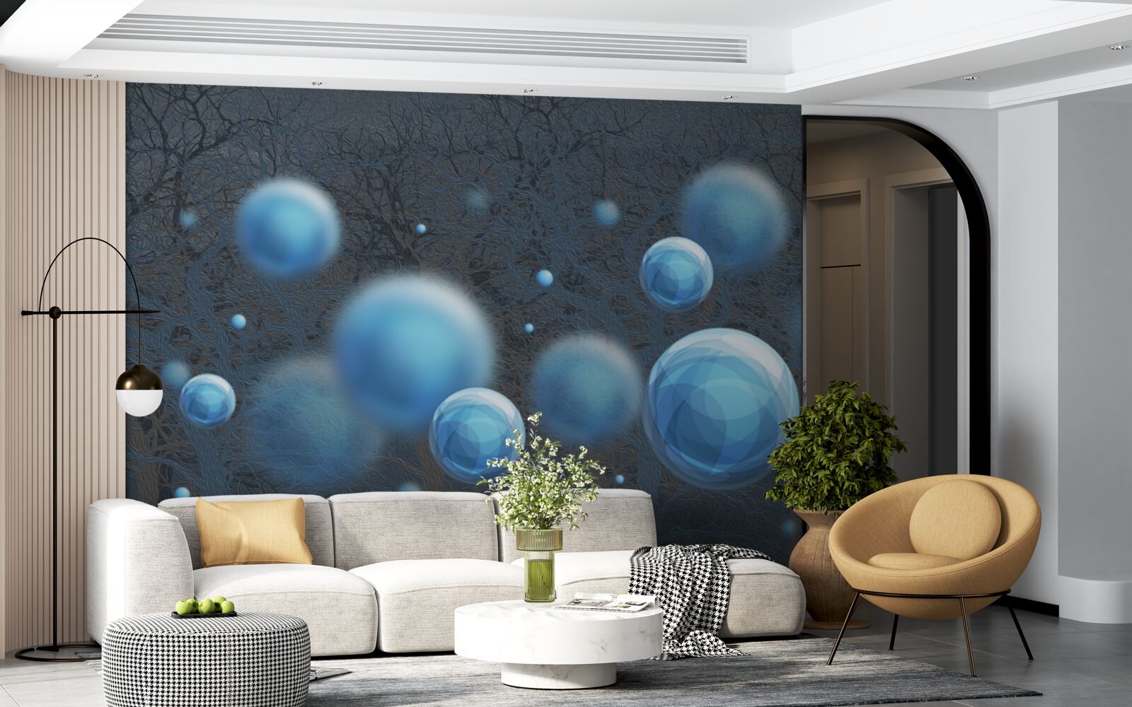 Fotobehang water stijgt op als blauwe druppels