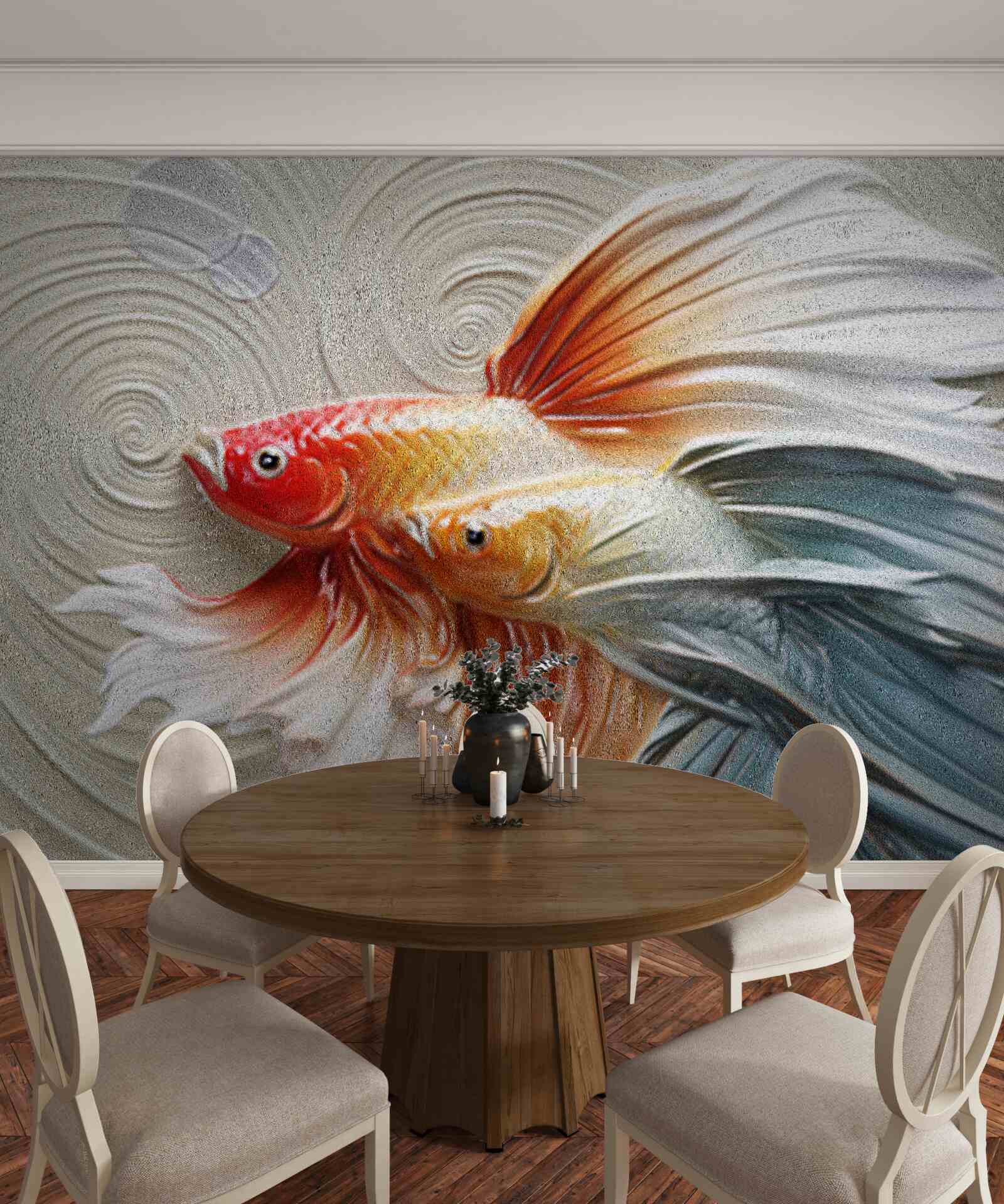 Fotobehang twee kleurrijke vissen met vinnen