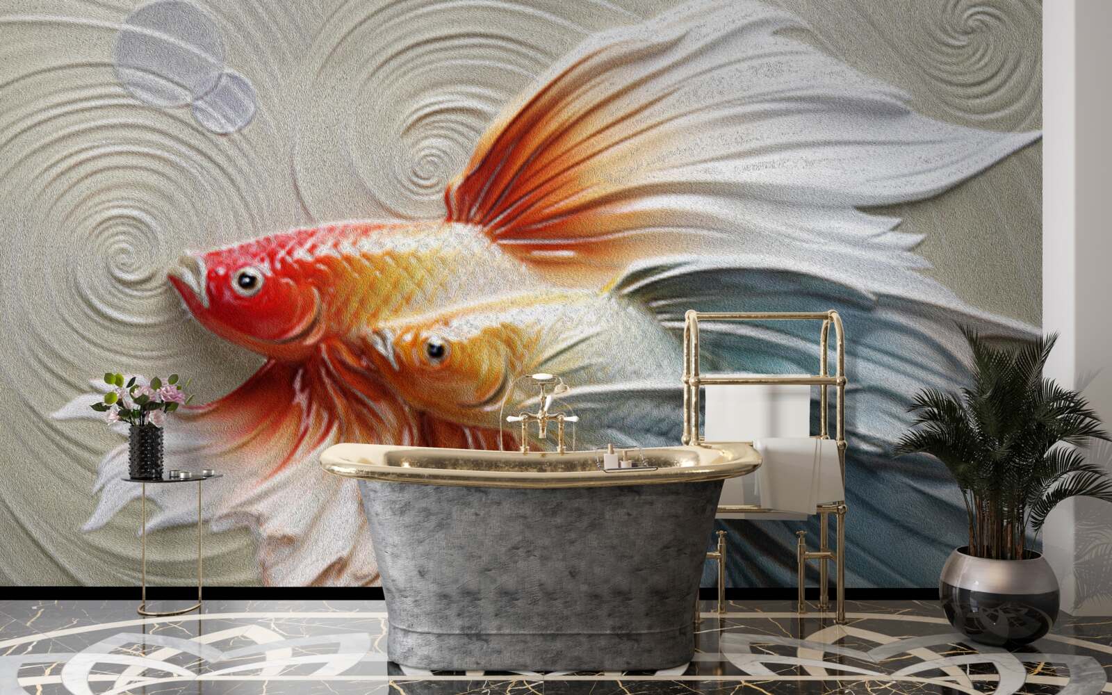 Fotobehang twee kleurrijke vissen met vinnen