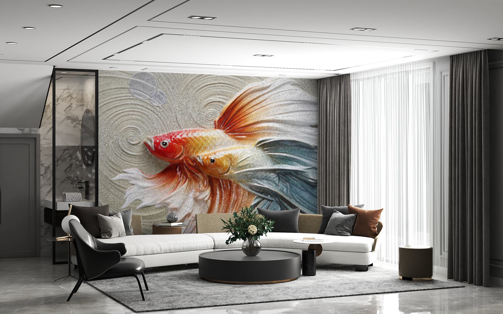 Fotobehang twee kleurrijke vissen met vinnen