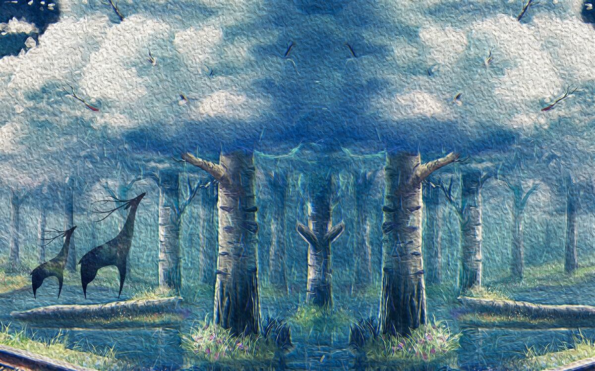 Fotobehang herten lopen door een koud bos