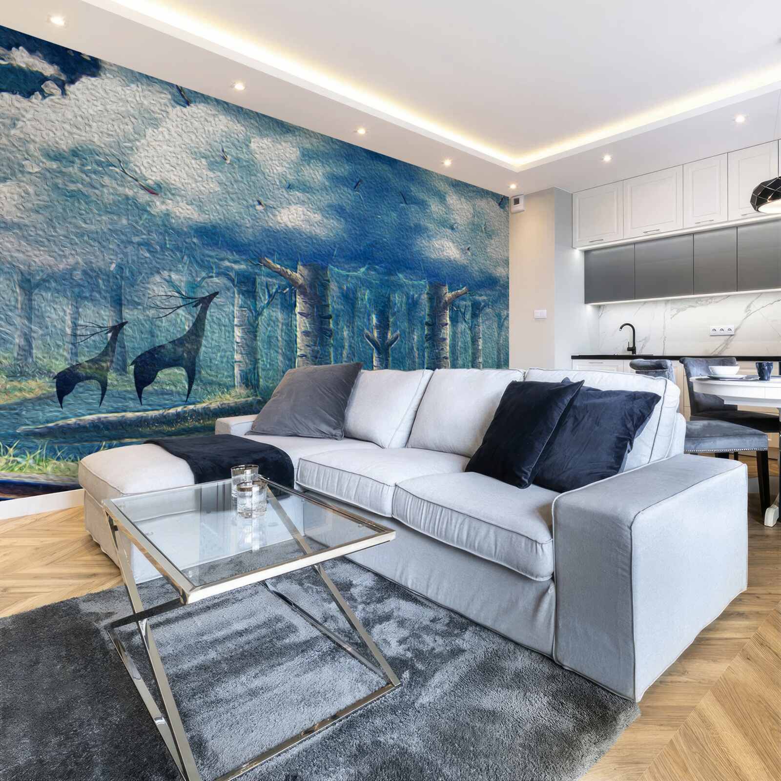 Fotobehang herten lopen door een koud bos