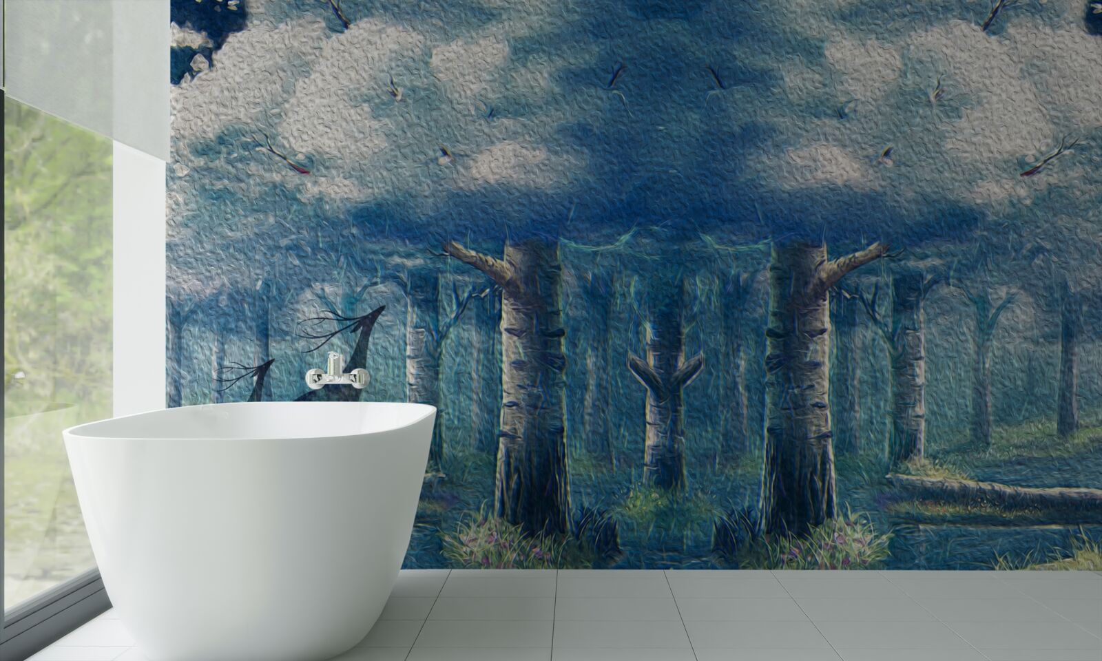 Fotobehang herten lopen door een koud bos