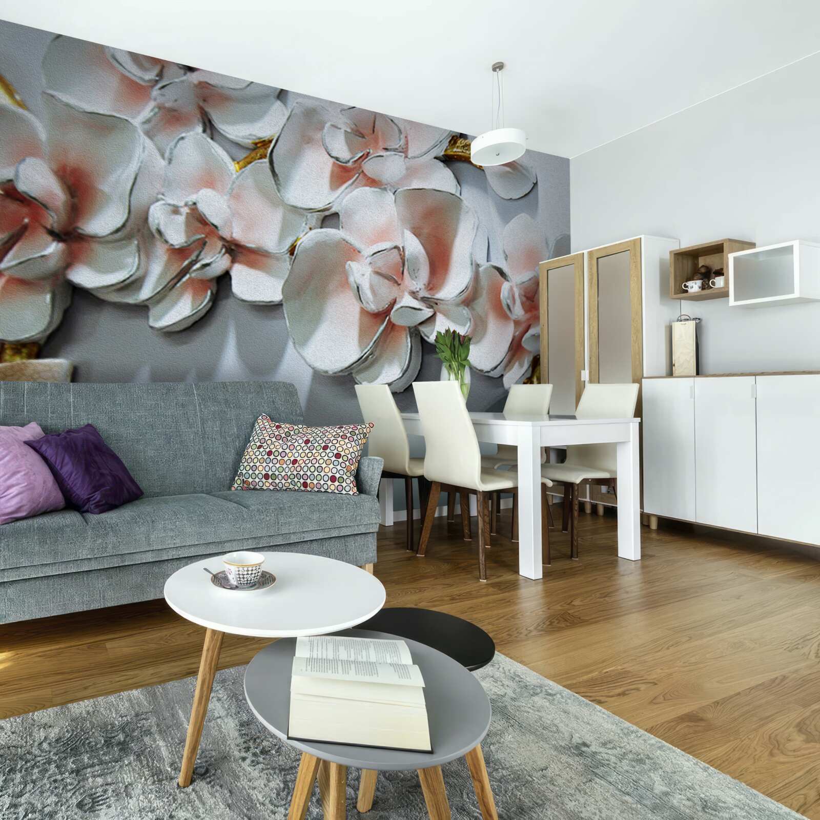 Fotobehang omtrek de takken van een sneeuwwitte orchidee